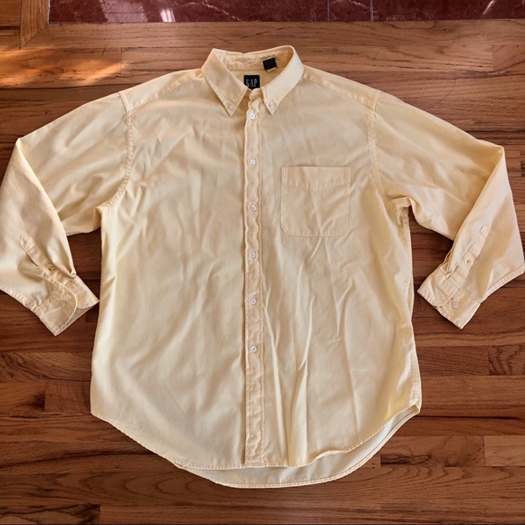 GAP Lemon Yellow Cotton Button Down Shirt L - Picture 2 of 5